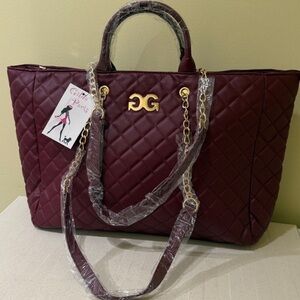 Gilda Paris Large Quilted Travel bag Luggage Tote Shoulder Bag Handbag Burgundy